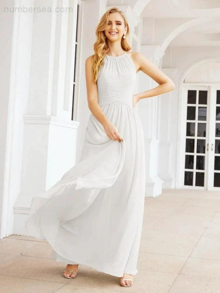 Numbersea Sleeveless Bridesmaid Dresses Long Prom Gown Zipper with Keyhole Back 28056 by numbersea