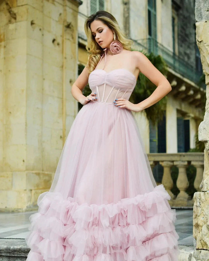 Sutton |A-line Corset Strapless Tulle Prom Dress with Ruffles by KissProm