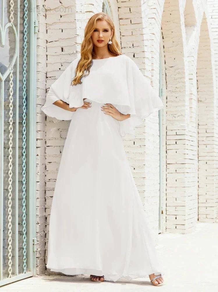 Sunnderly Bridesmaid Dress Women Long Sleeve V-Neck Chiffon Formal Wedding Party Dress SY28018 by numbersea