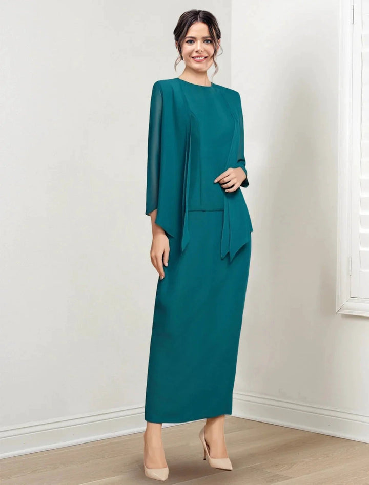 Sheath/Column Jewel Neck Ankle-Length Mother of the Bride Dresses by Dreamylily