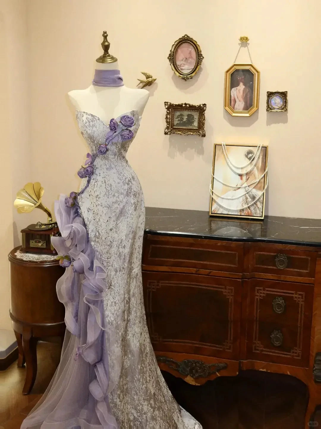 Glamorous Strapless Purple Satin Tulle Mermaid Prom Dress Evening Dress With Flowers Y8601 by simplepromdress