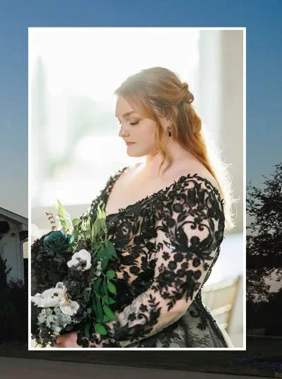 Glamorous Black Lace Wedding Dress,Gothic Bridal Gown Y7353 by simplepromdress