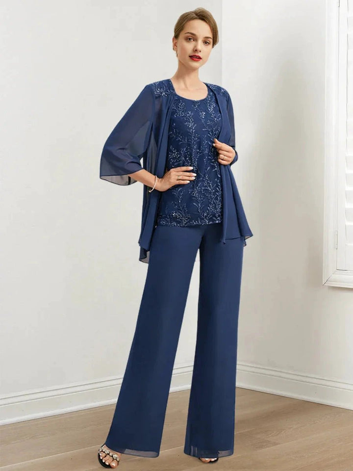 Chiffon Mother of the Bride Pantsuits with Sequins &amp; Jacket by Dreamylily