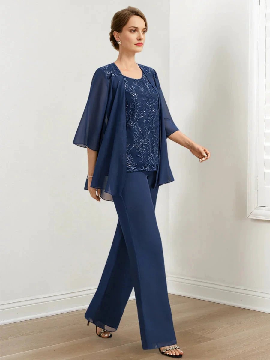 Chiffon Mother of the Bride Pantsuits with Sequins &amp; Jacket by Dreamylily