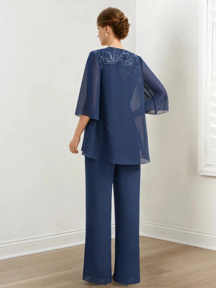 Chiffon Mother of the Bride Pantsuits with Sequins &amp; Jacket by Dreamylily