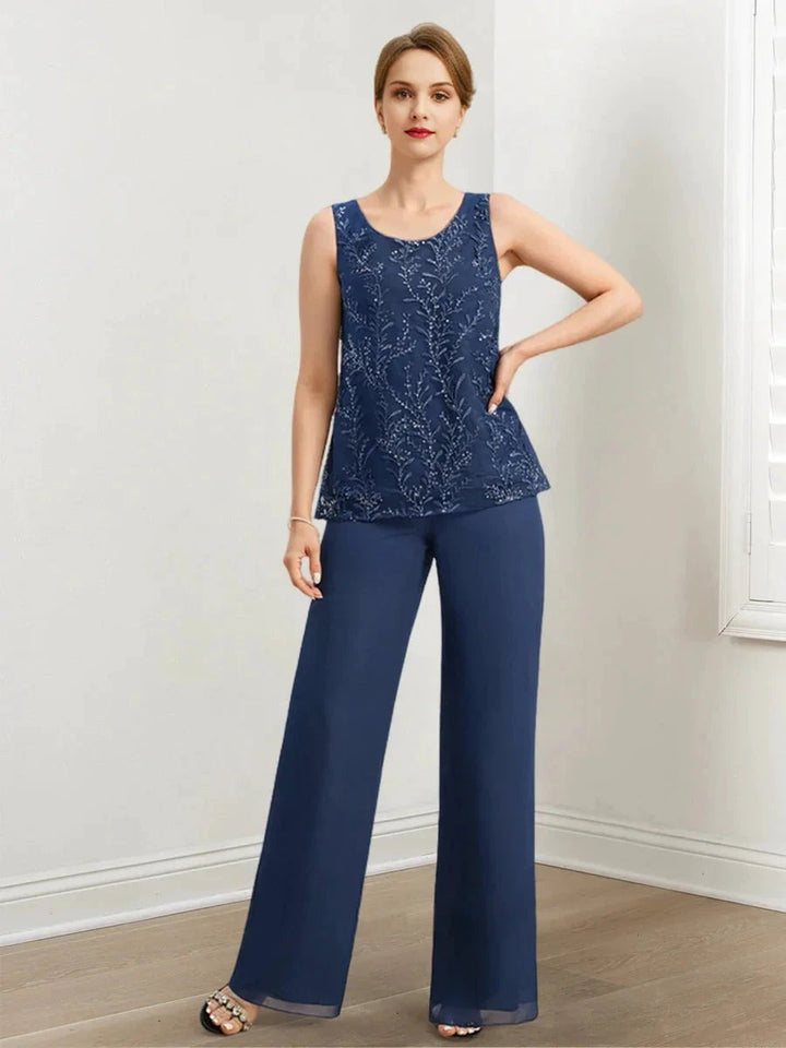 Chiffon Mother of the Bride Pantsuits with Sequins &amp; Jacket by Dreamylily