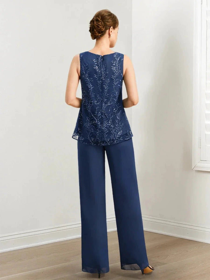 Chiffon Mother of the Bride Pantsuits with Sequins &amp; Jacket by Dreamylily