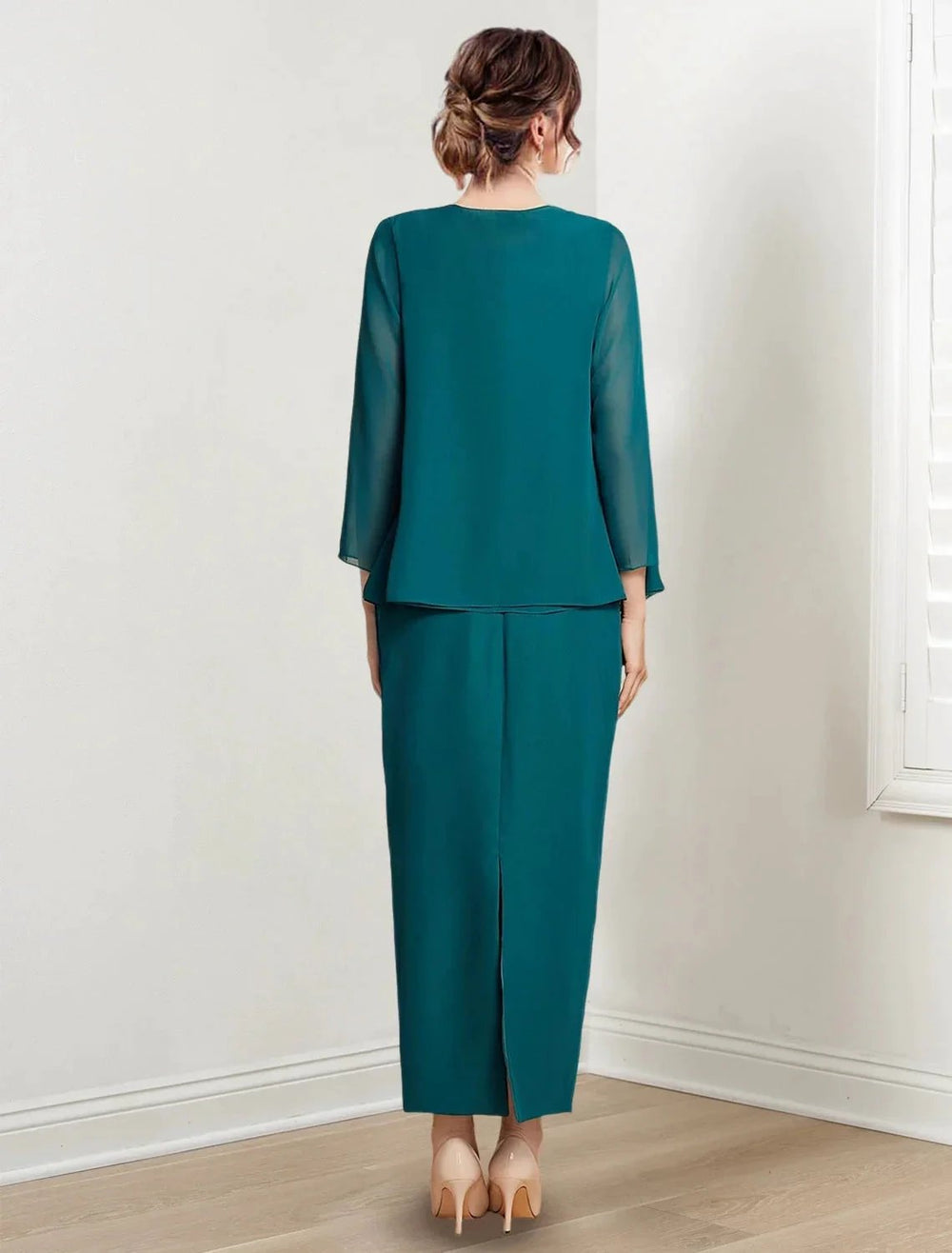 Sheath/Column Jewel Neck Ankle-Length Mother of the Bride Dresses by Dreamylily