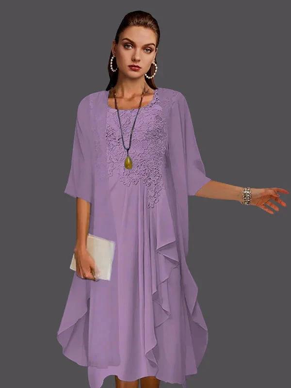 Two Piece A-Line Chiffon Lace Sleeveless Jacket Dresses with Pleats Appliques by Dreamylily
