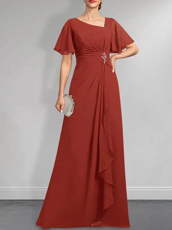 A-line Asymmetrical Floor-Length Chiffon Mother of the Bride Dress With Pleated Beading Sequins by Dreamylily