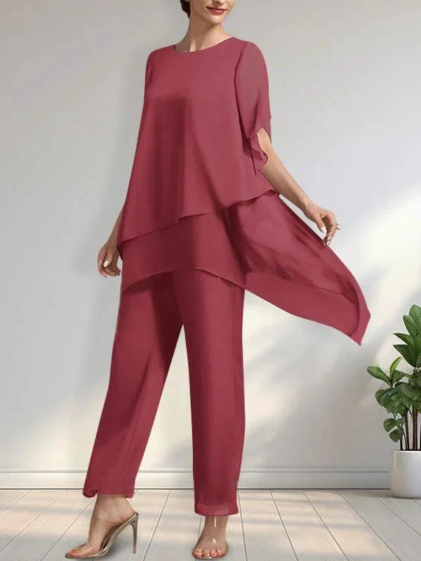 Separates Jumpsuit/Pantsuit Scoop Ankle-Length Chiffon Mother of the Bride Dress by Dreamylily