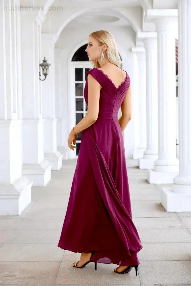 Ladies Chiffon V Neck Sleeveless Floor Length Bridesmaid Evening Dress Wedding Party Evening Dress 28126 by numbersea