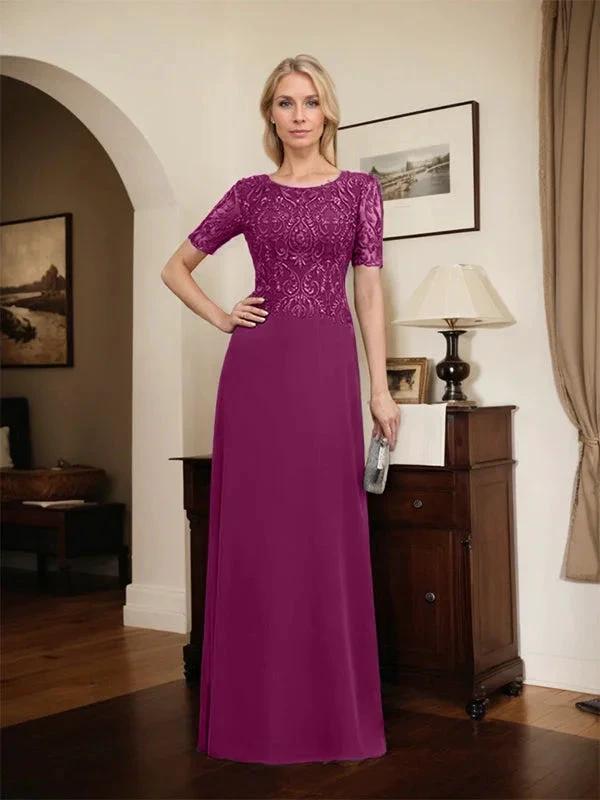 A-line Scoop Floor-Length Lace Chiffon Mother of the Bride Dress With Sequins by Dreamylily