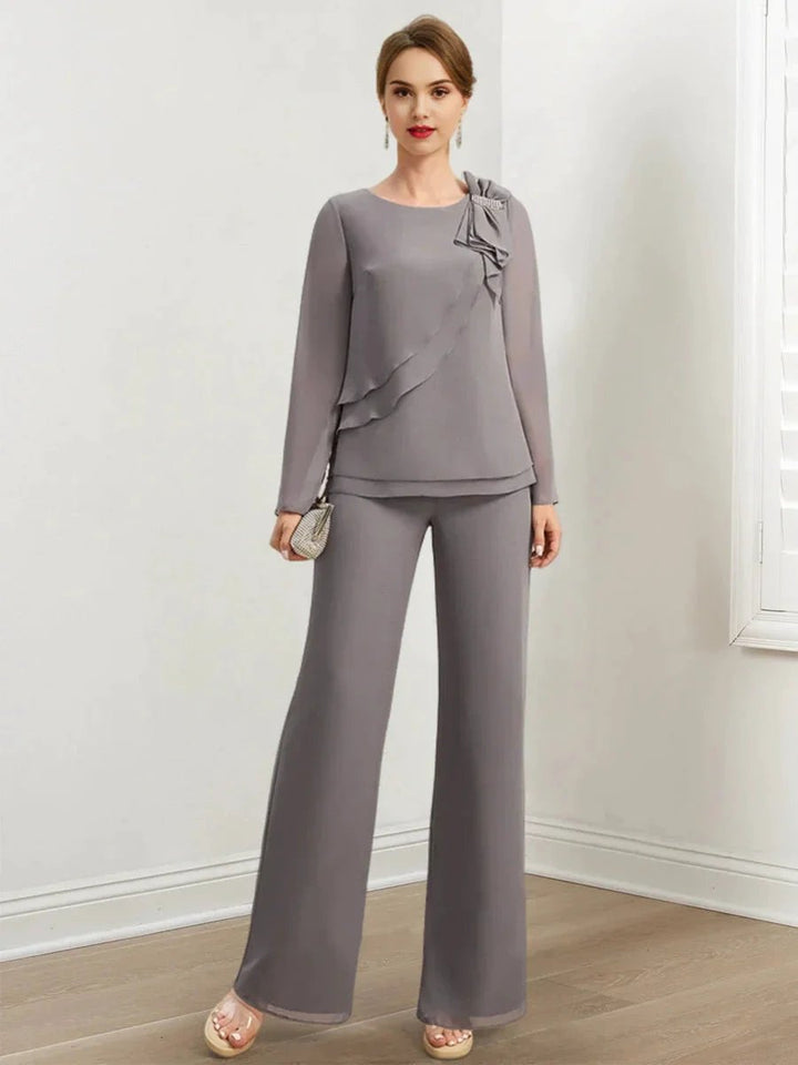 Chiffon Mother of the Bride Pantsuits with Beading &amp; Ruffles by Dreamylily