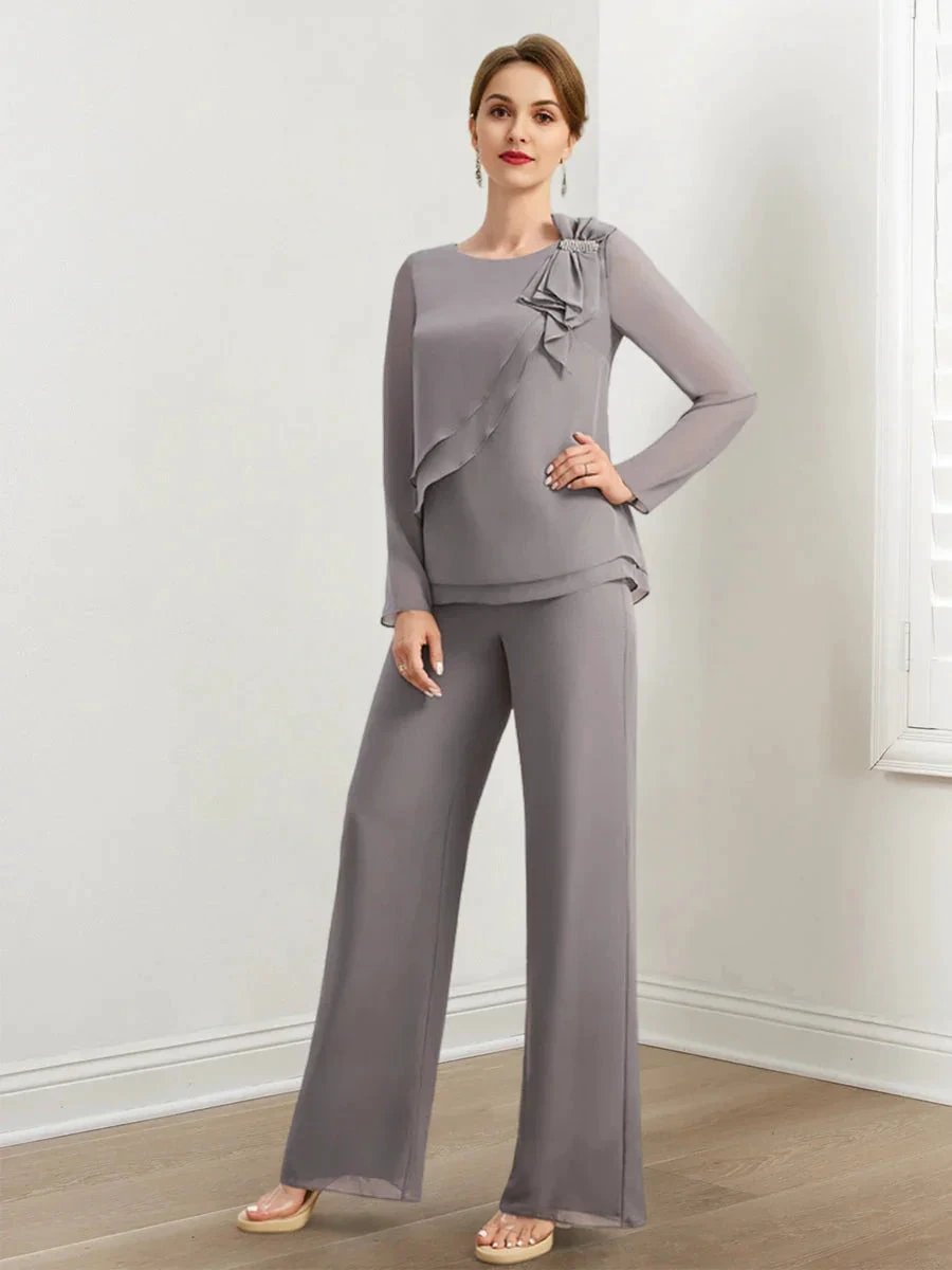 Chiffon Mother of the Bride Pantsuits with Beading &amp; Ruffles by Dreamylily