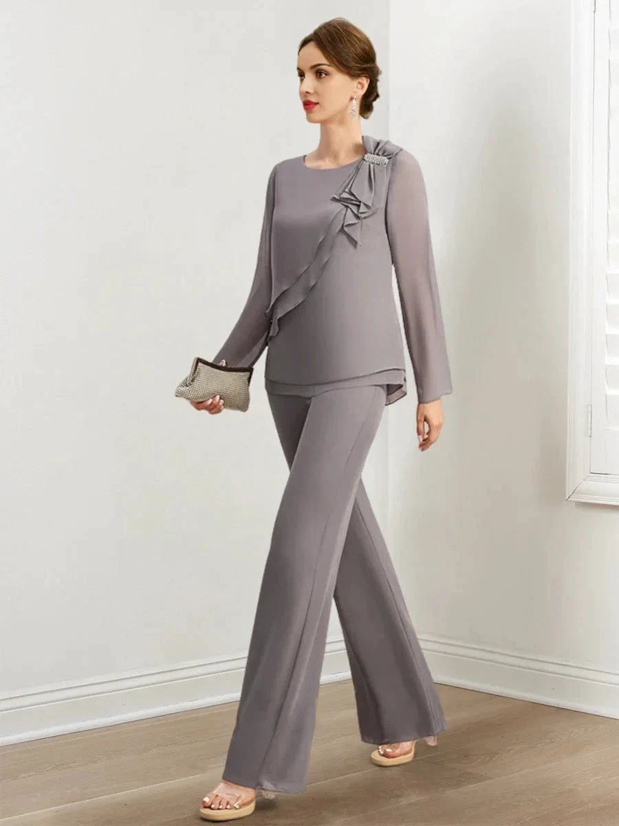 Chiffon Mother of the Bride Pantsuits with Beading &amp; Ruffles by Dreamylily