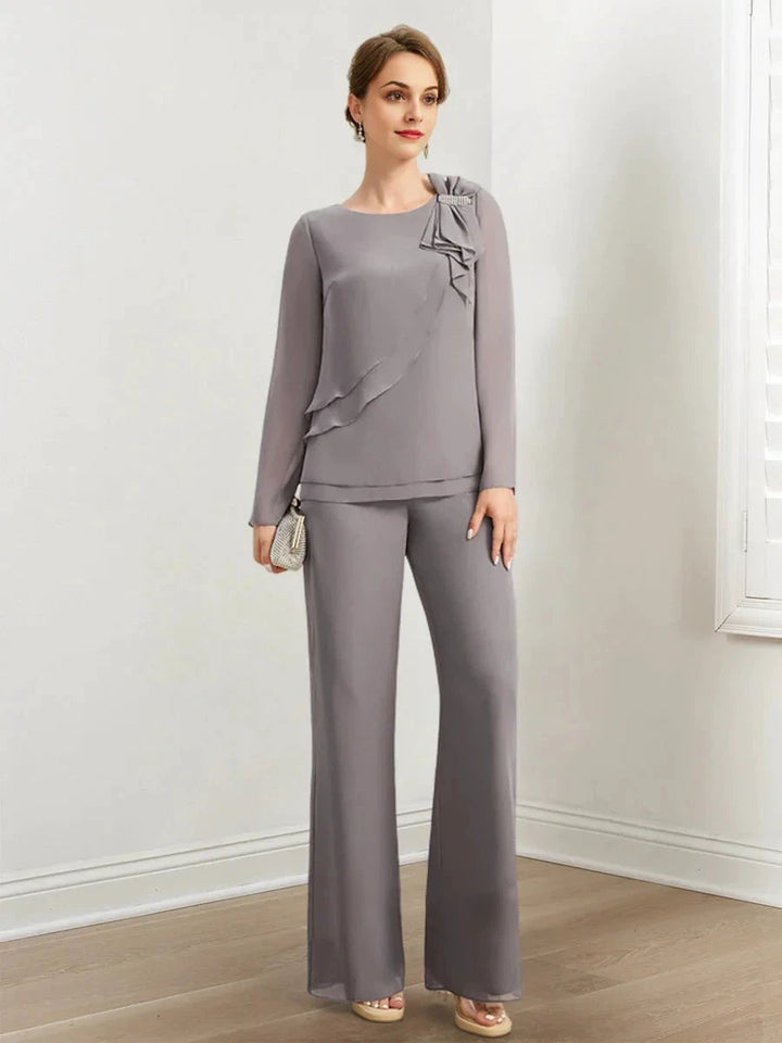 Chiffon Mother of the Bride Pantsuits with Beading &amp; Ruffles by Dreamylily