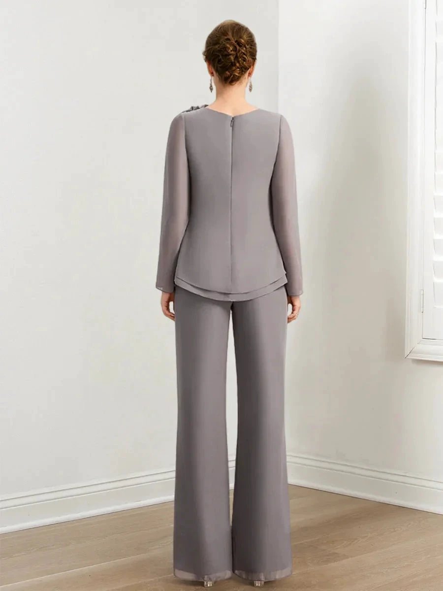 Chiffon Mother of the Bride Pantsuits with Beading &amp; Ruffles by Dreamylily
