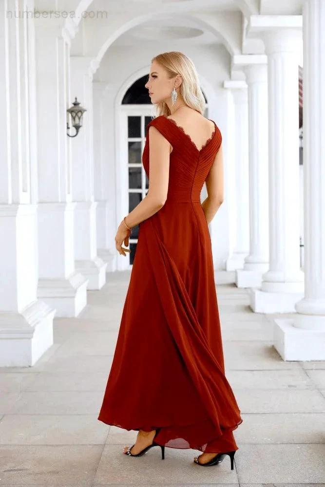 Ladies Chiffon V Neck Sleeveless Floor Length Bridesmaid Evening Dress Wedding Party Evening Dress 28126 by numbersea