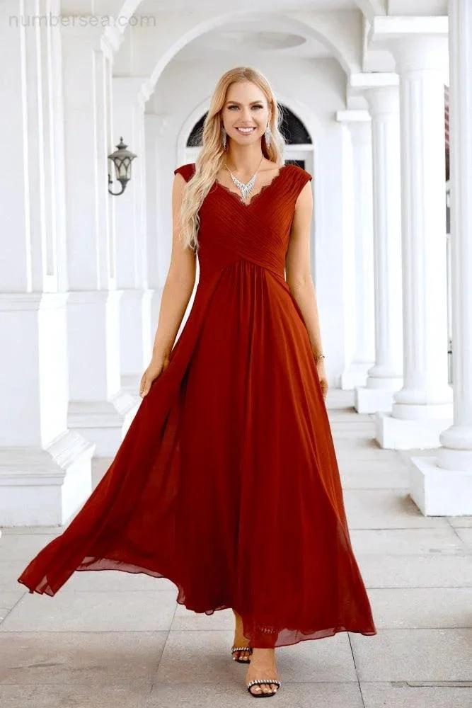 Ladies Chiffon V Neck Sleeveless Floor Length Bridesmaid Evening Dress Wedding Party Evening Dress 28126 by numbersea