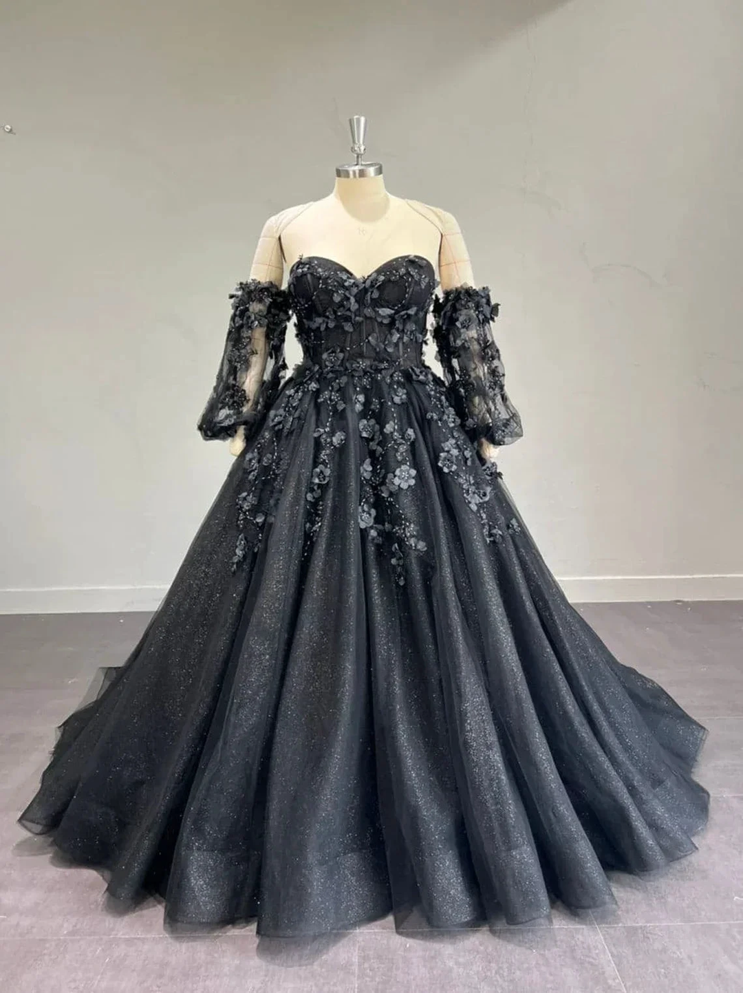 Stunning, Alternative Black Gown, Off The Shoulder Ball Gown Gothic Unconventional Wedding Dress,Y2477 by simplepromdress