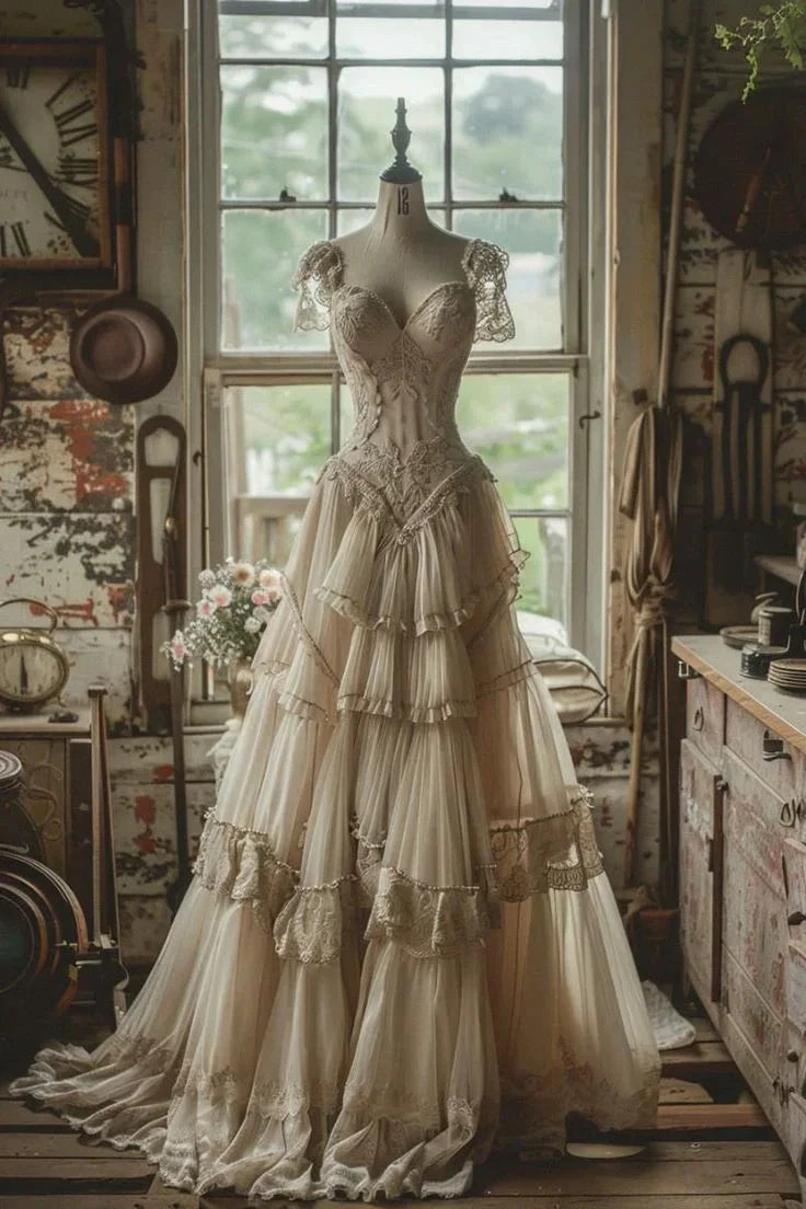 Vintage A Line Chiffon Lace Evening Dress Elegant Wedding Dress Y7720 by simplepromdress