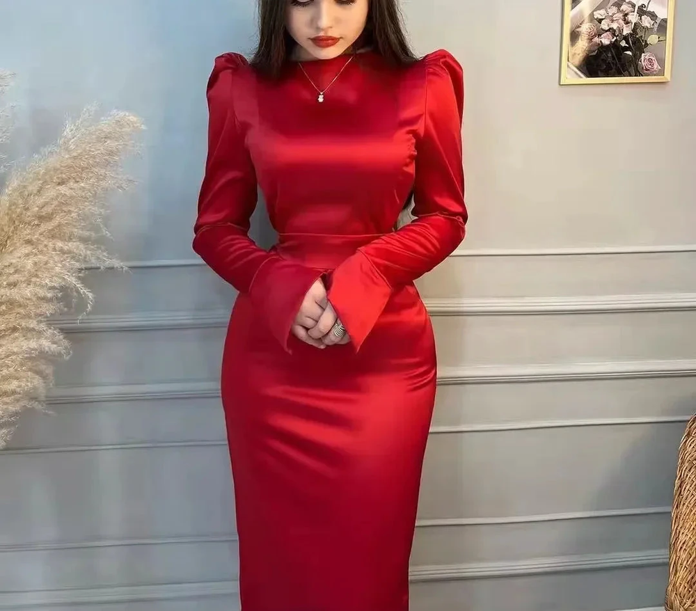 Modest Red Long Sleeves Evening Dress Simple Red Prom Dress Y6564 by simplepromdress