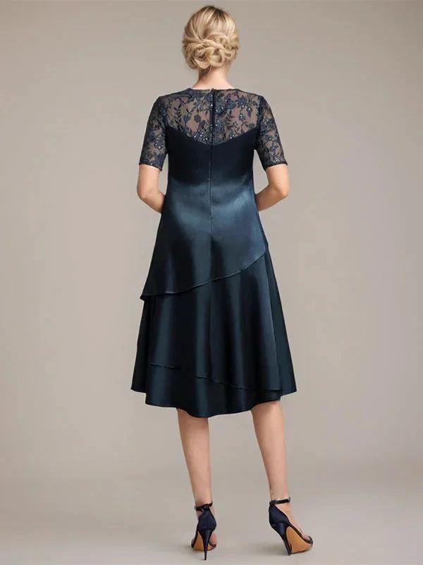 A-Line Scoop Knee-Length Mother of the Bride Dress With Applique &amp; Sequins by Dreamylily