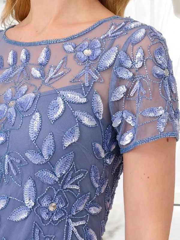 Blue Mermaid Round Neck Long Mother of the Bride Dress With Beadings by Dreamylily