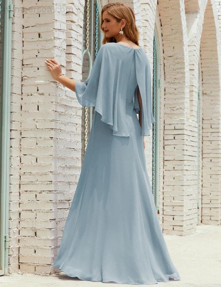 Sunnderly Bridesmaid Dress Women Long Sleeve V-Neck Chiffon Formal Wedding Party Dress SY28018 by numbersea