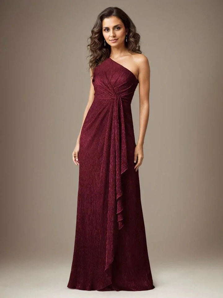 Ruby Sheath One Shoulder Metallic Mesh Dress Mother of the Bride Dress by Dreamylily