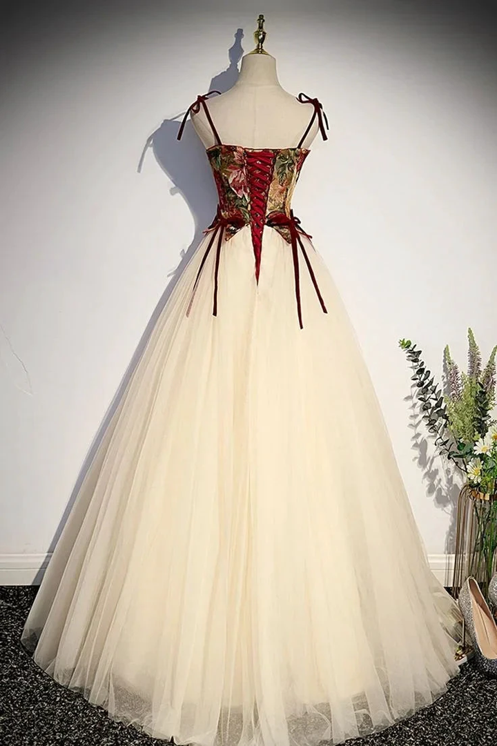 Champagne Tulle Spaghetti Strap Long Prom Dress A Line Party Ball Gown Y7952 by simplepromdress