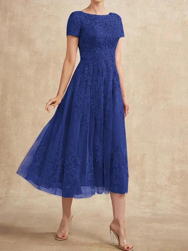 A-line Scoop Tea-Length Tulle Lace Mother of the Bride Dress by Dreamylily