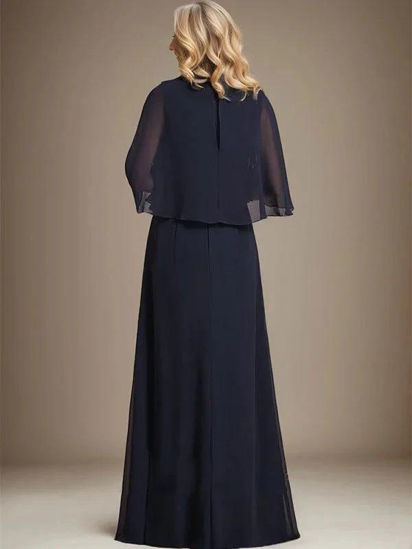 A-line V-Neck Floor-Length Chiffon Mother of the Bride Dress With Cascading Ruffles Crystal Brooch by Dreamylily