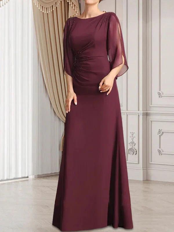 Sheath/Column Scoop Floor-Length Chiffon Mother of the Bride Dress With Pleated Beading by Dreamylily