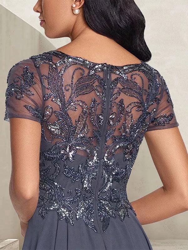 Charcoal Grey A-Line Scoop Long Mother of the Bride Dress With Beadings by Dreamylily