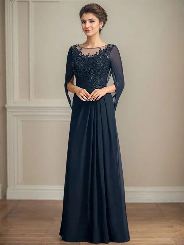 A-Line/Princess Scoop Floor-Length Mother of the Bride Dresses with Pleated &amp; Sequins by Dreamylily