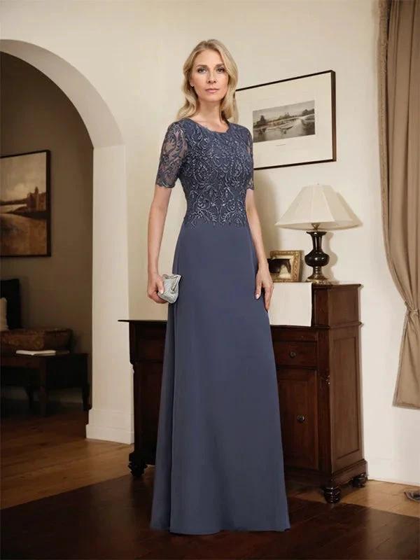 A-line Scoop Floor-Length Lace Chiffon Mother of the Bride Dress With Sequins by Dreamylily