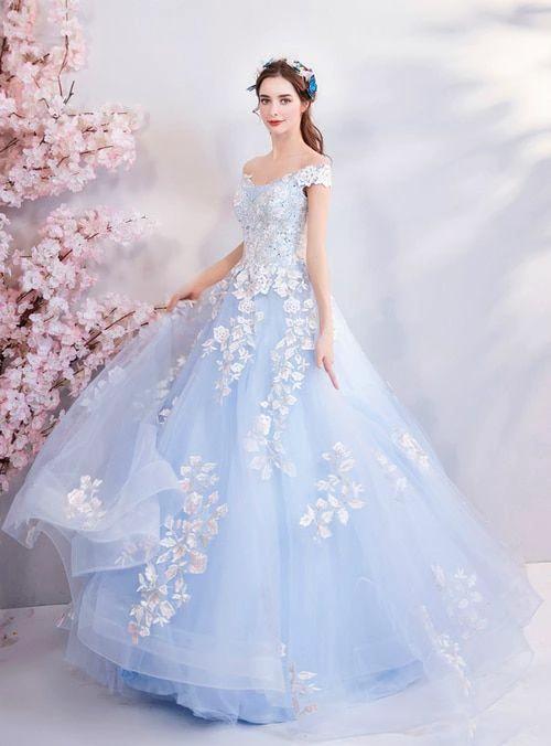 Blue Off The Shoulder Quinceanera Dresses Blue Ball Gown Y52 by simplepromdress