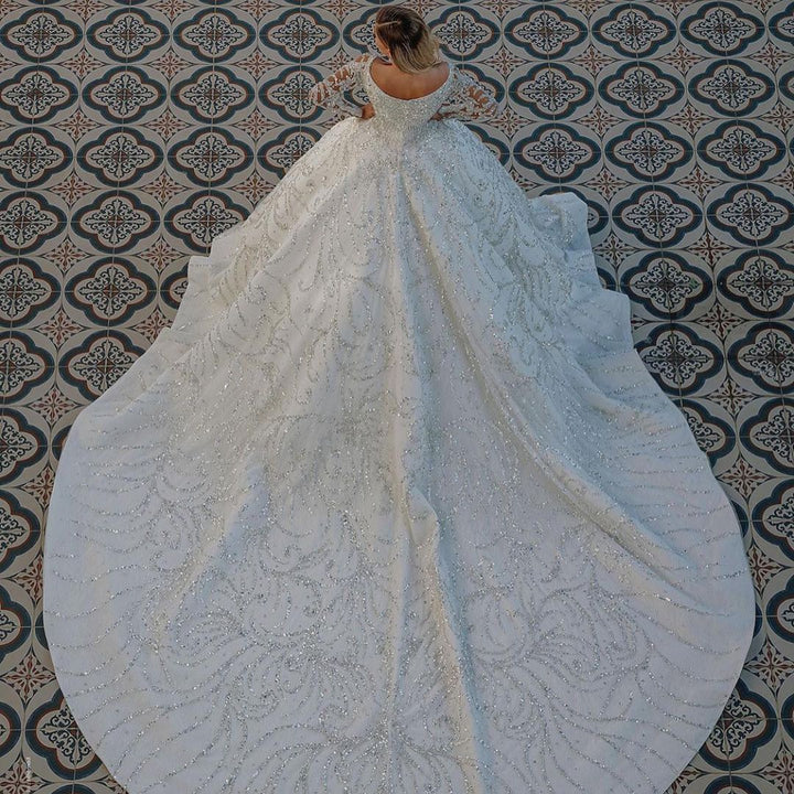 Bmbridal Long Sleeve Ball Gown Wedding Dress With Beads