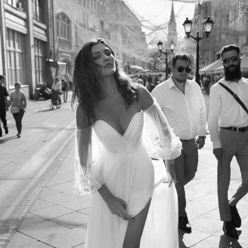 Custom Made Boho Wedding Dress Chiffon Lace Vintaging Gowns Split Side Sexy Beach Bridal Dressee Wedds Cheap Mariage by payinti