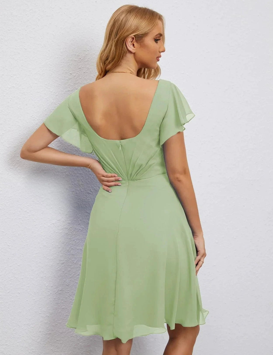 Numbersea U Back Homecoming Dress Formal Prom Dress Knee Length Short Sleeves Cocktail Party Dress 28077 by numbersea