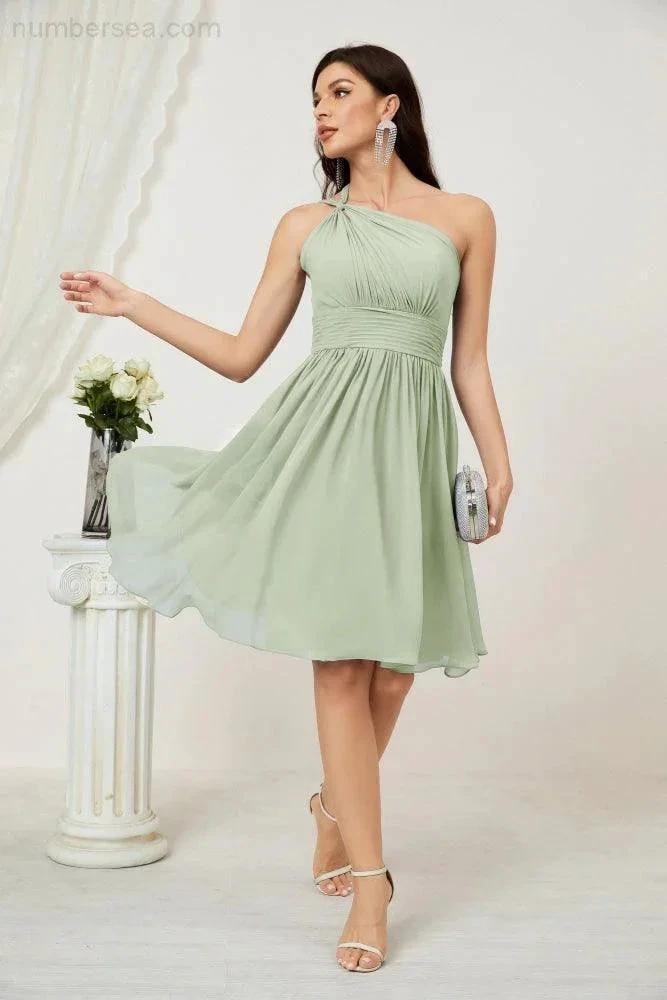 Numbersea Women Chiffon Short One Shoulder Bridesmaid Dress Formal Dresses for Party Homecoming 2804 by numbersea