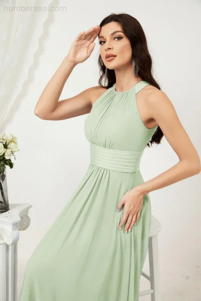 Numbersea Formal Party Gown Dress Chiffon Halter Long Sleeveless Bridesmaid Dresses 2802 by numbersea