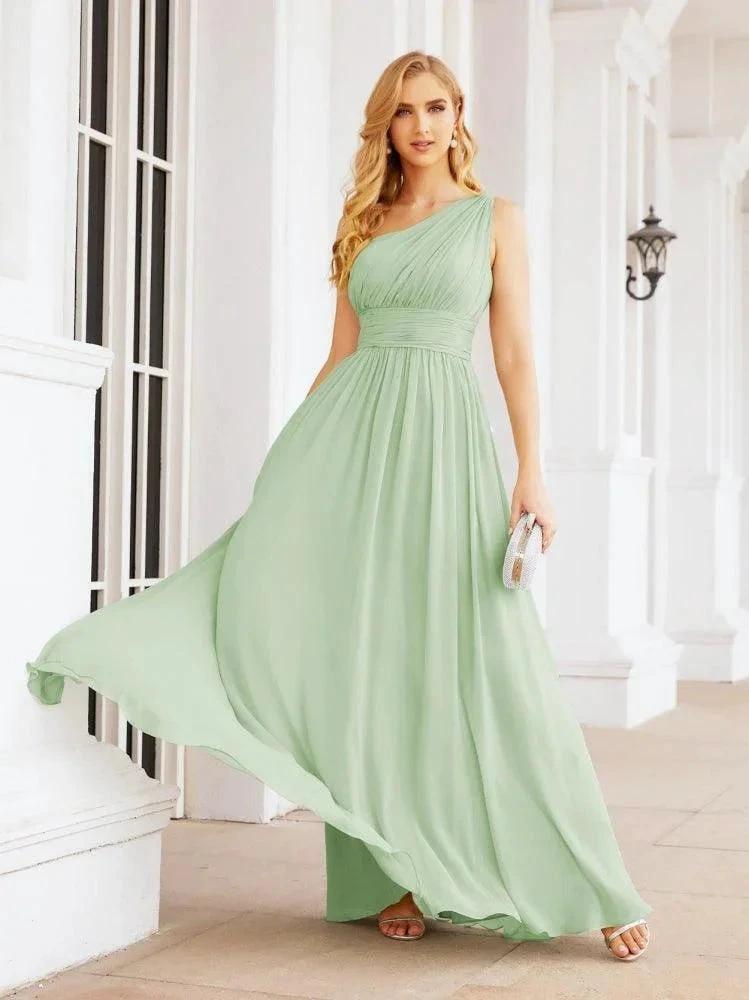 Numbersea One Shoulder Bridesmaid Dresses Long Maxi Formal Evening Party Prom Gowns 28061 by numbersea