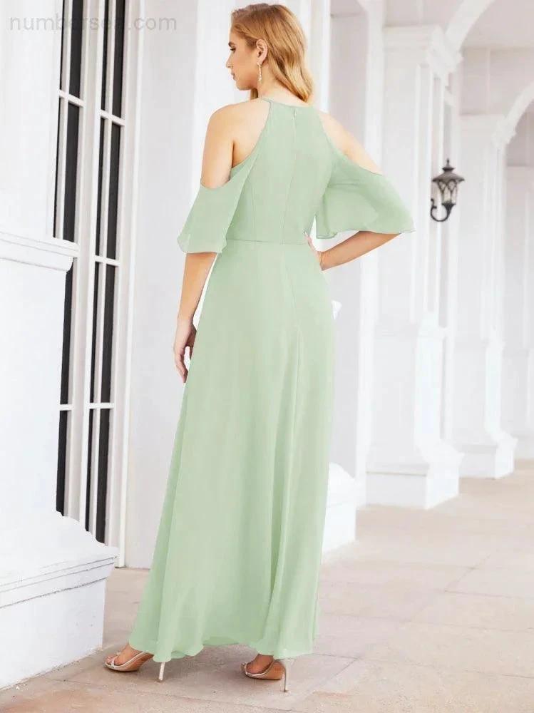 Numbersea Cold Shoulder Bridesmaid Dresses A-Line Long Formal Evening Gowns 28074 by numbersea