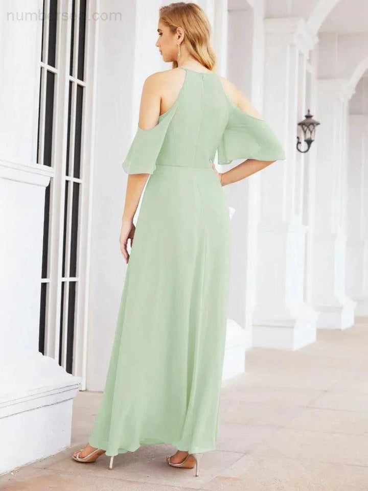 Numbersea Cold Shoulder Bridesmaid Dresses A-Line Long Formal Evening Gowns 28074 by numbersea