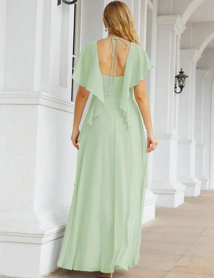 Numbersea Chiffon Bridesmaid Dresses Long Formal Evening Prom Mother of The Bride Dress with Flutter Sleeve SEA28040 by numbersea