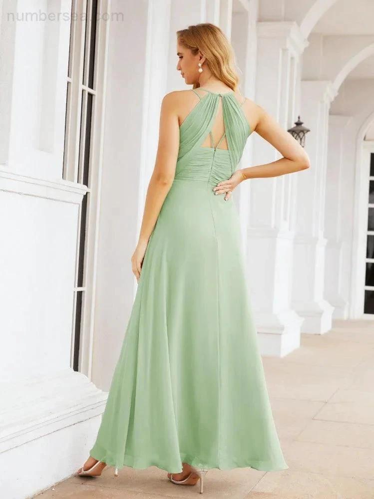 Numbersea Double Spaghetti Straps Bridesmaid Dresses for Women Long Formal Party Dress Side Split 28051 by numbersea