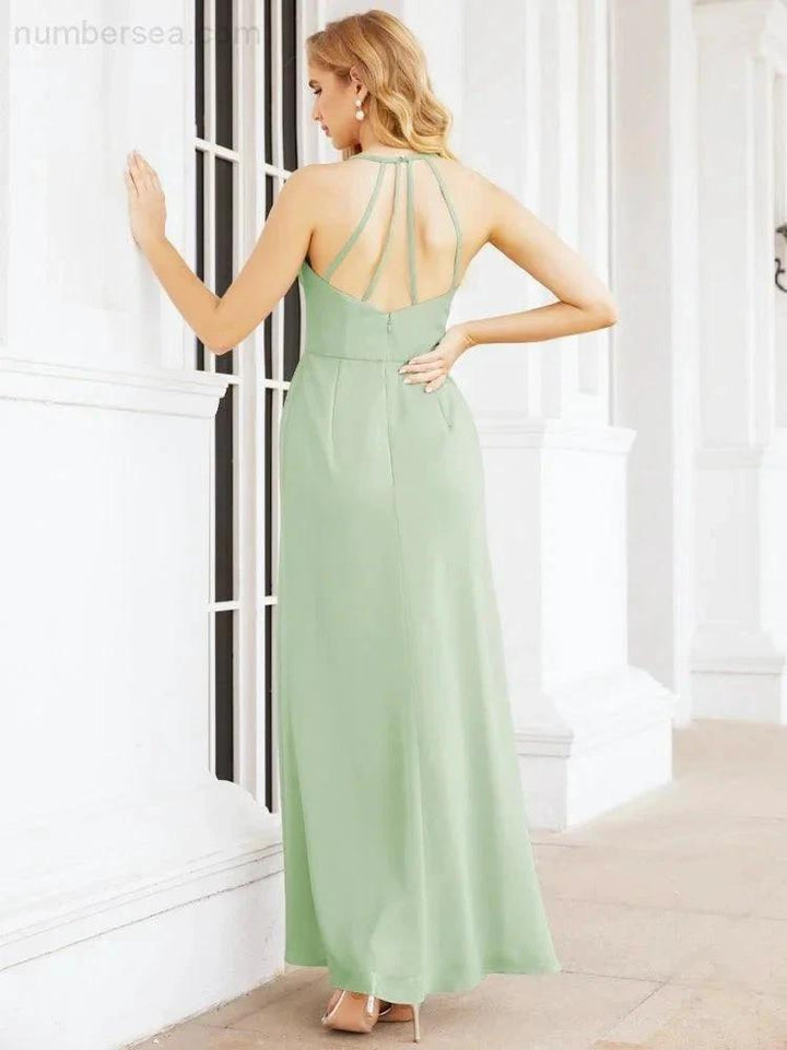 Numbersea Spaghetti Strap Bridesmaid Dresses V-Neck Long A-Line Formal Prom Gowns 28063 by numbersea
